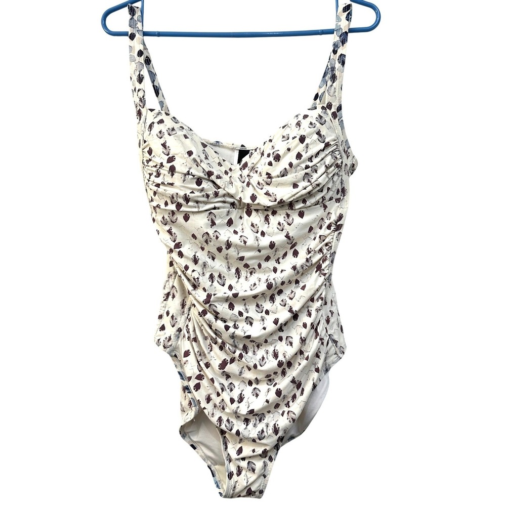 Nip Tuck one piece swimsuit 10 leaf print ruching tummy control multi fit cup
